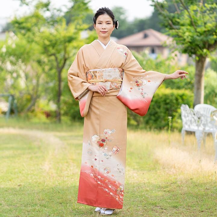 レンタル フルセット 高級正絹 訪問着 レンタル HO-MI218 蒸し栗色 笹