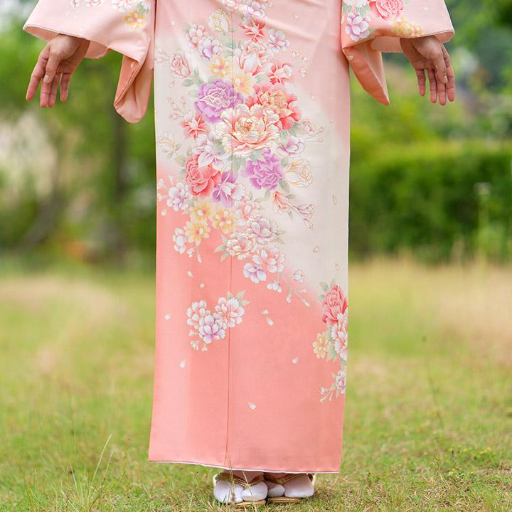 レンタル フルセット 高級正絹 訪問着 HO-FU311 桜色 薔薇・桜・牡丹