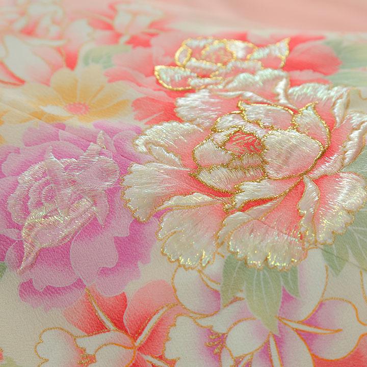 愛*ん様 高級訪問着 正絹 ぼかし 薔薇 ラメ花模様 北新地ママ譲り 身丈160 レンタル フルセット 高級正絹 訪問着 HO-FU311 桜色 薔薇・桜・牡丹