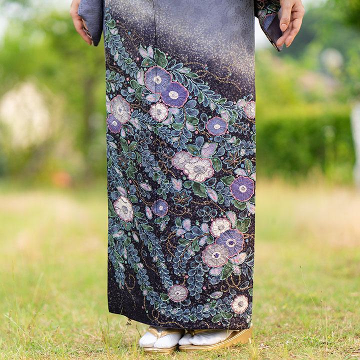 レンタル フルセット 高級正絹 訪問着 HO-FU316 藤紫 辻が花 レンタル フルセット 高級正絹 訪問着 HO-FU316 藤紫 辻が花