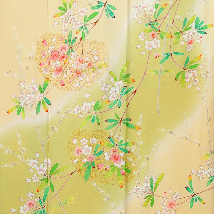 レンタル フルセット 高級正絹 訪問着 HO-MA598 薄い黄色 桜 レンタル フルセット 高級正絹 訪問着 HO-MA598 薄い黄色 桜