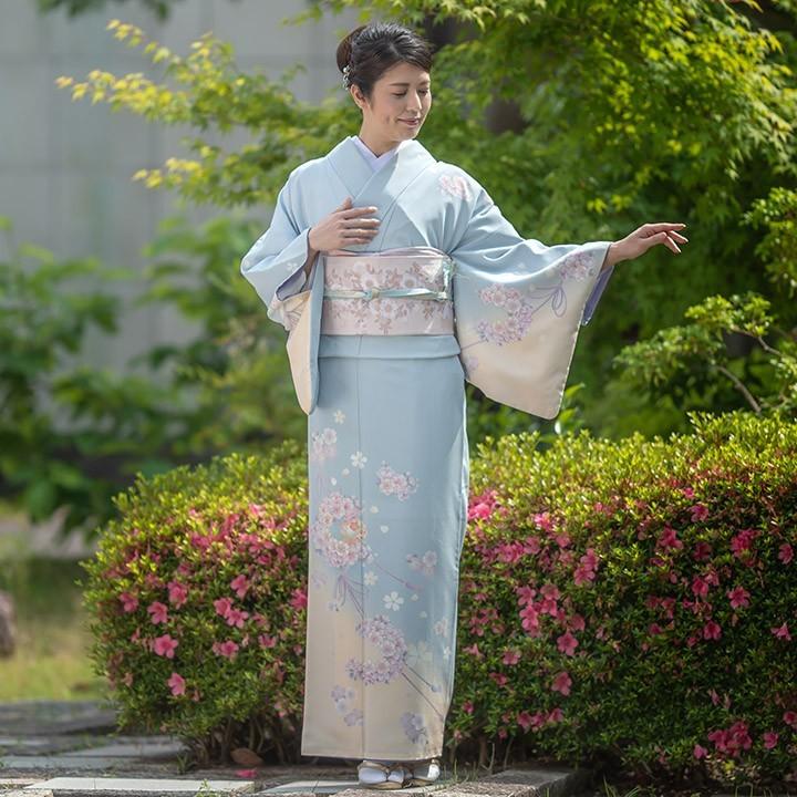 レンタル フルセット 訪問着 HO-MA701 薄い水色 花薬玉と桜 結婚式
