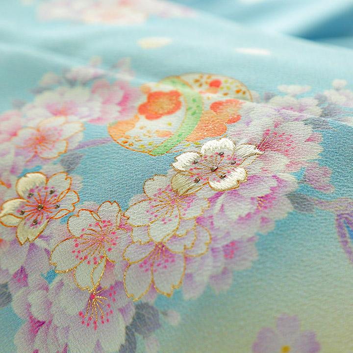 レンタル フルセット 訪問着 HO-MA701 薄い水色 花薬玉と桜 結婚式