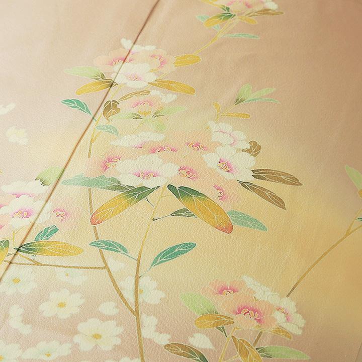 訪問着　フルセット　友禅　椿　桜　白と桃の可憐な雰囲気　入学式　卒業式　H0 訪問着 フルセット 友禅 椿 桜 白と桃の可憐な雰囲気 入学式