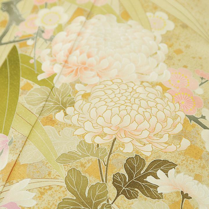 レンタル フルセット 高級正絹 訪問着 HO-MI088 淡黄色 菊・梅・笹