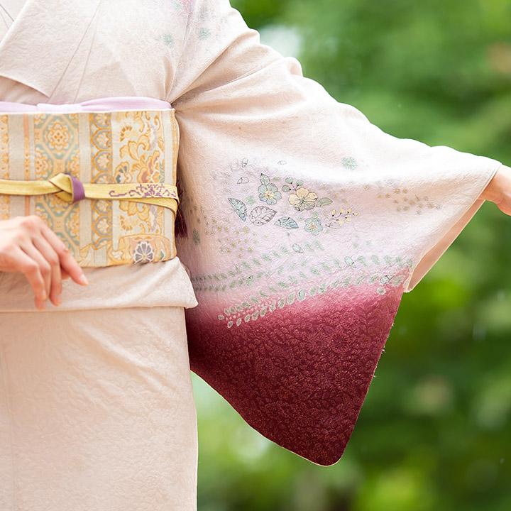 レンタル フルセット 高級正絹 訪問着 HO-MI113 桜色 中虹色