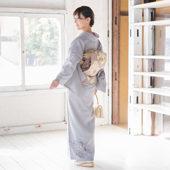 レンタル フルセット 訪問着 HO-MI205P 小町鼠色 菊・桔梗・撫子 結婚