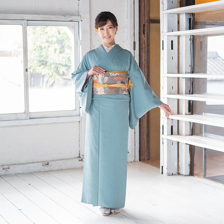 レンタル フルセット 高級正絹 訪問着 レンタル HO-MI210 水浅葱色