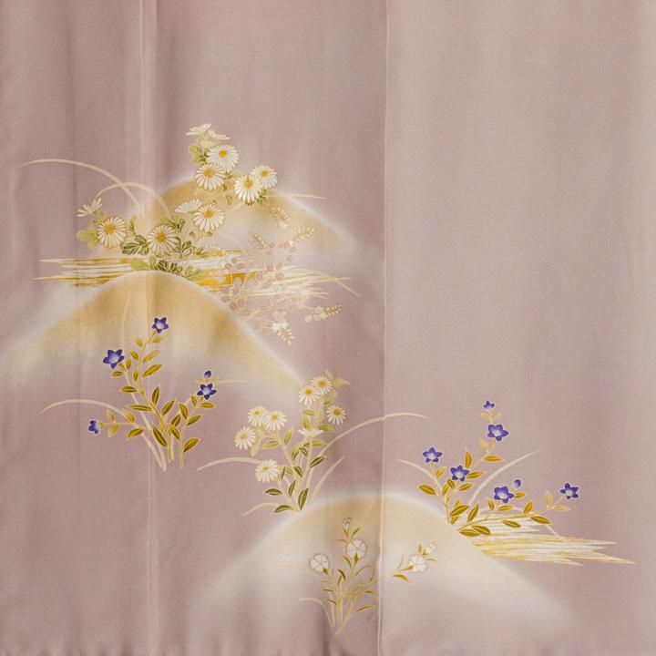 レンタル フルセット 高級正絹 訪問着 HO-MI220 茶鼠色 菊・萩