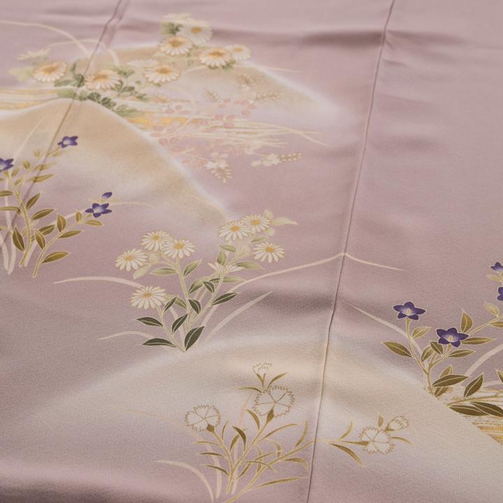 レンタル フルセット 高級正絹 訪問着 HO-MI220 茶鼠色 菊・萩