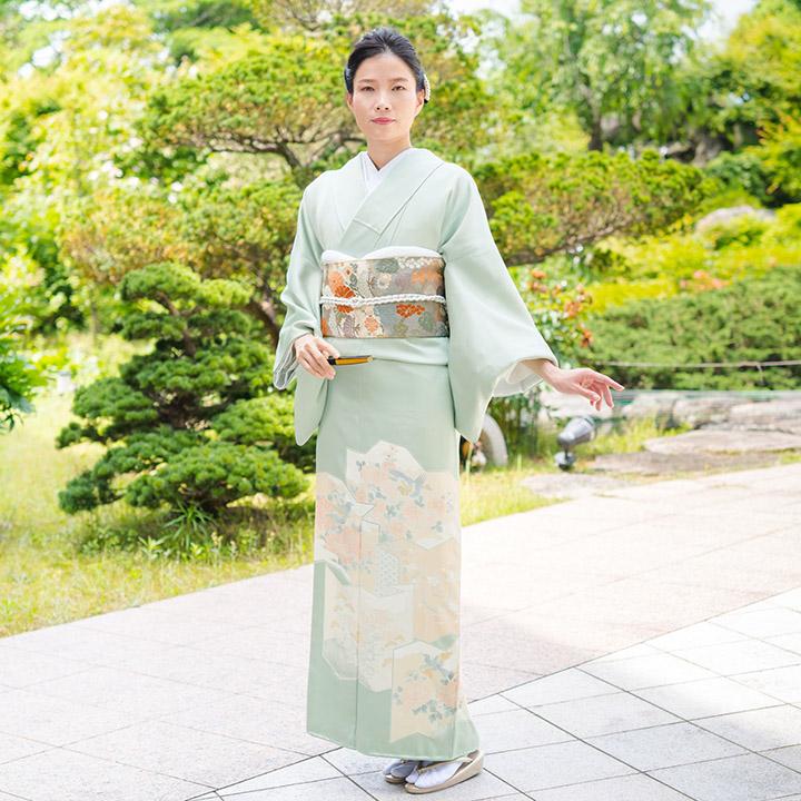 高級 色留袖レンタル 送料無料 ITS-FU323 正絹 錆青磁色 結婚式 貸衣装 