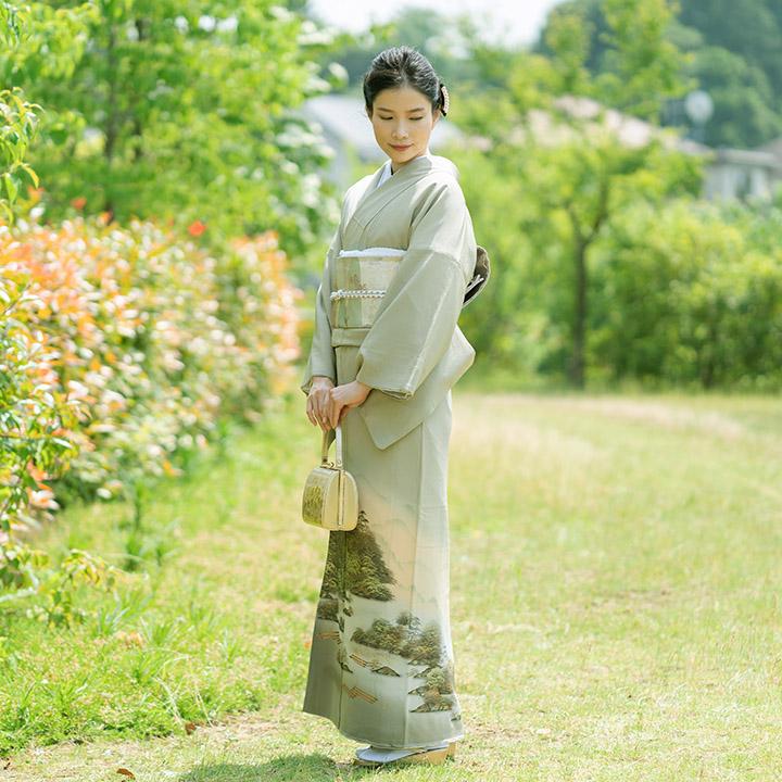 高級 色留袖レンタル 送料無料 ITS-MI019 正絹 山葵色 海賊文様 結婚式