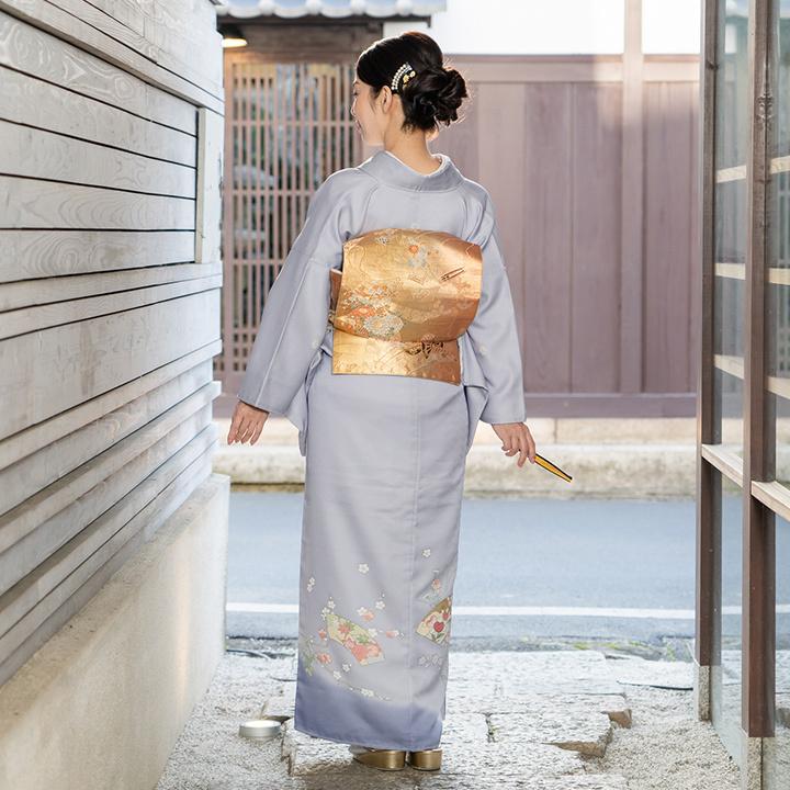 高級 色留袖レンタル 送料無料 ITS-MI213 正絹 小町鼠色 地紙・菊 結婚