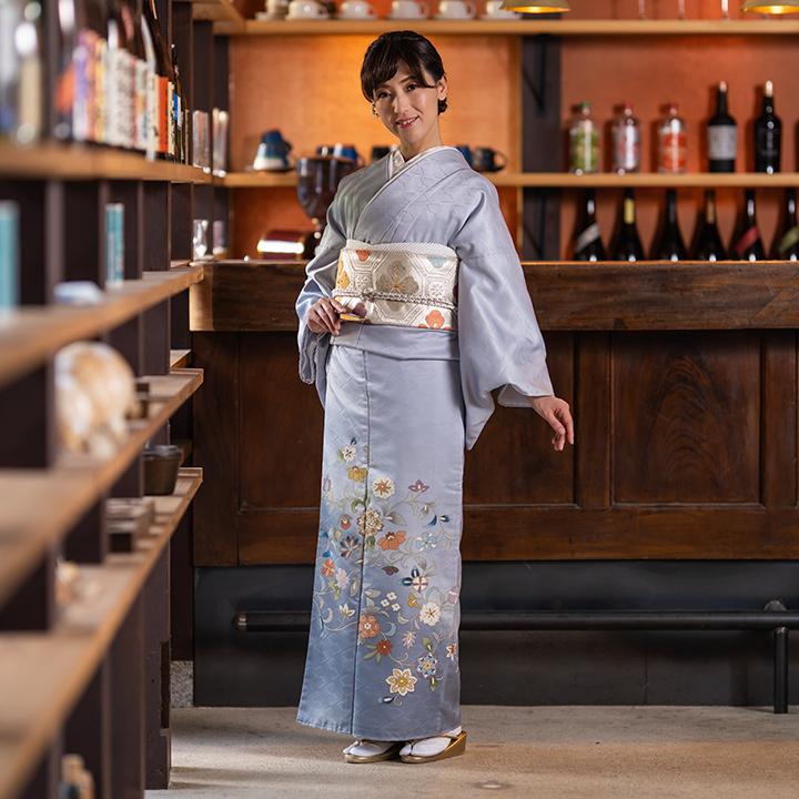 高級 色留袖レンタル 送料無料 ITS-MI216 正絹 錫色 唐草文様 結婚式 