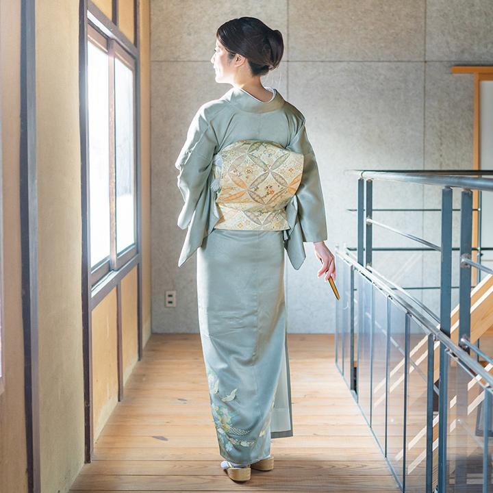 高級 色留袖レンタル 送料無料 ITS-MI217 正絹 利久鼠色 鼓・鶴 結婚式