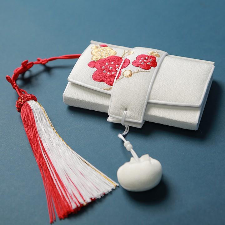 レンタル】【送料無料】K_024 白に赤梅 振袖 花嫁小物/懐剣セット6点