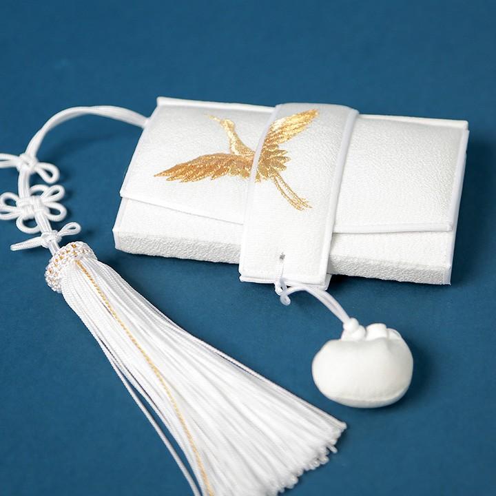 レンタル】【送料無料】K_025 白に金鶴 振袖 花嫁小物/懐剣セット6点