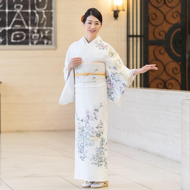 レンタル フルセット 高級 夏用 絽 訪問着 ROHO-061 白 牡丹桔梗 結婚 