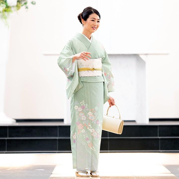 レンタル 夏用 絽 訪問着 フルセット 高級 ROHO-065 若竹色 桜 結婚式