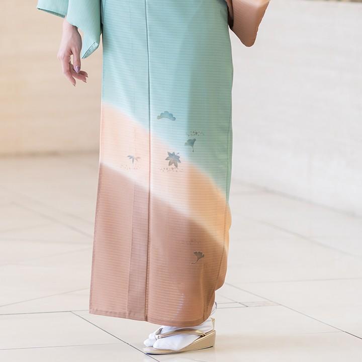 レンタル 夏用 絽 訪問着 フルセット 高級 ROHO-066 翡翠色 銀杏と松 結婚式列席 絽着物 夏 式典着物レンタル 夏お茶会着物 6月 ...