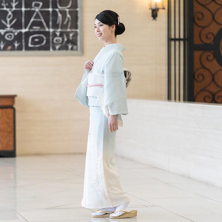 レンタル 夏用 絽 訪問着 フルセット 高級 ROHO-074 薄浅葱色 結婚式