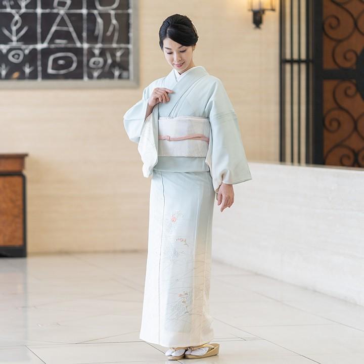 レンタル 夏用 絽 訪問着 フルセット 高級 ROHO-074 薄浅葱色 結婚式