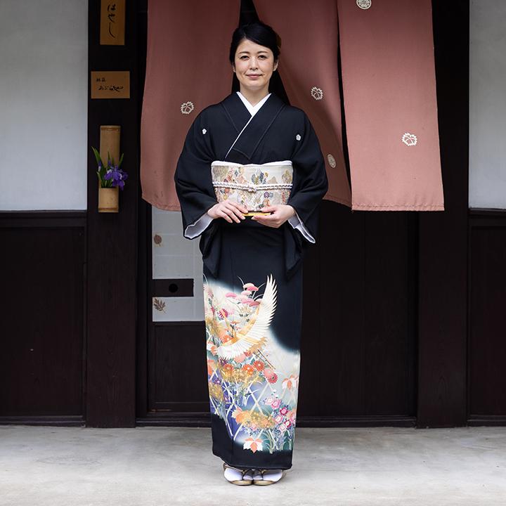 レンタル留袖 フルセット 高級正絹 留袖 レンタル 鶴 TS-MA535L 幅広