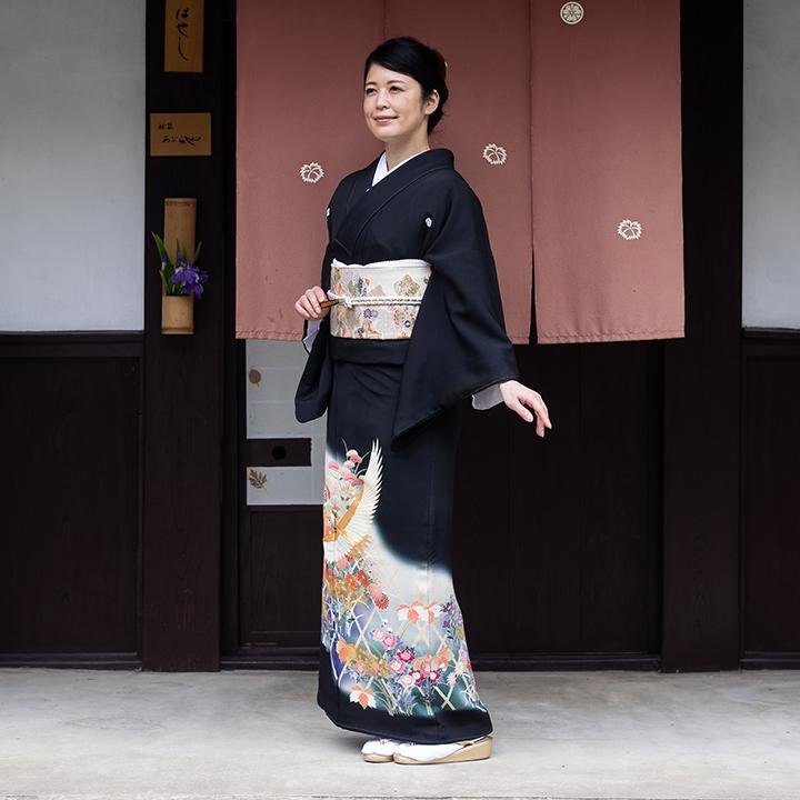 レンタル留袖 フルセット 高級正絹 留袖 レンタル 鶴 TS-MA535L 幅広