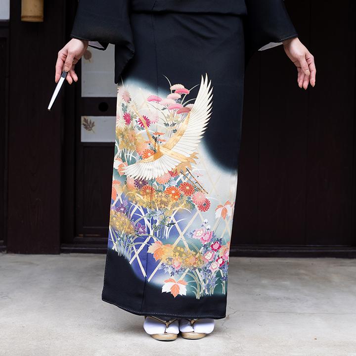 レンタル留袖 フルセット 高級正絹 留袖 レンタル 鶴 TS-MA535L 幅広