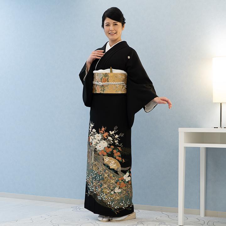 レンタル留袖 フルセット 高級正絹 留袖 レンタル 花車・格天井柄 TS