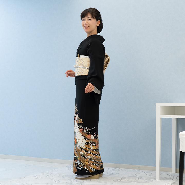 レンタル留袖 フルセット 高級正絹 留袖 孔雀・牡丹・蔓帯文様 TS