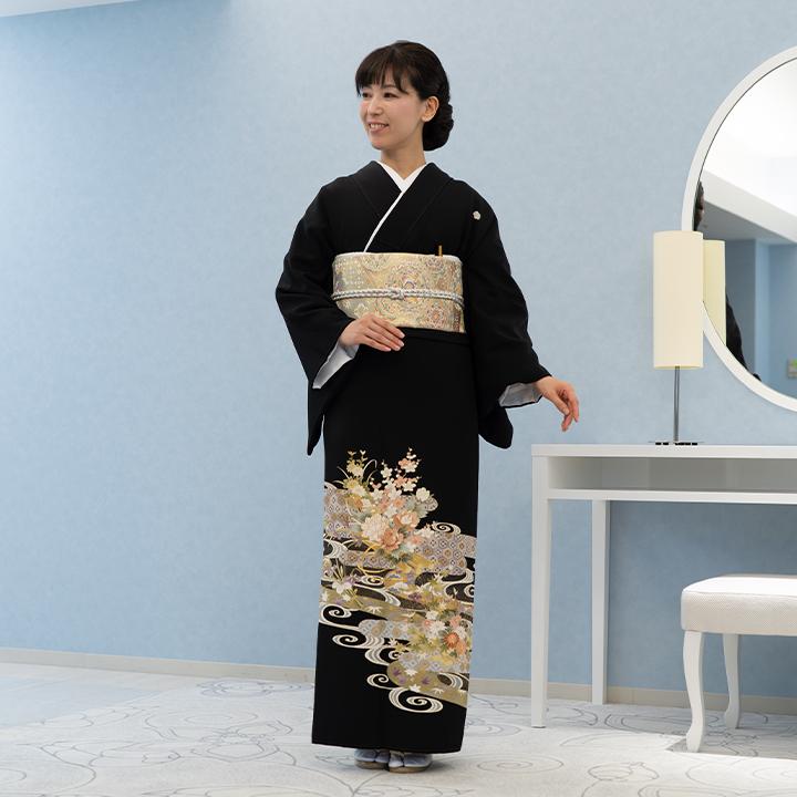 レンタル留袖 フルセット 高級正絹 留袖 レンタル 花筏・観世水文様 TS