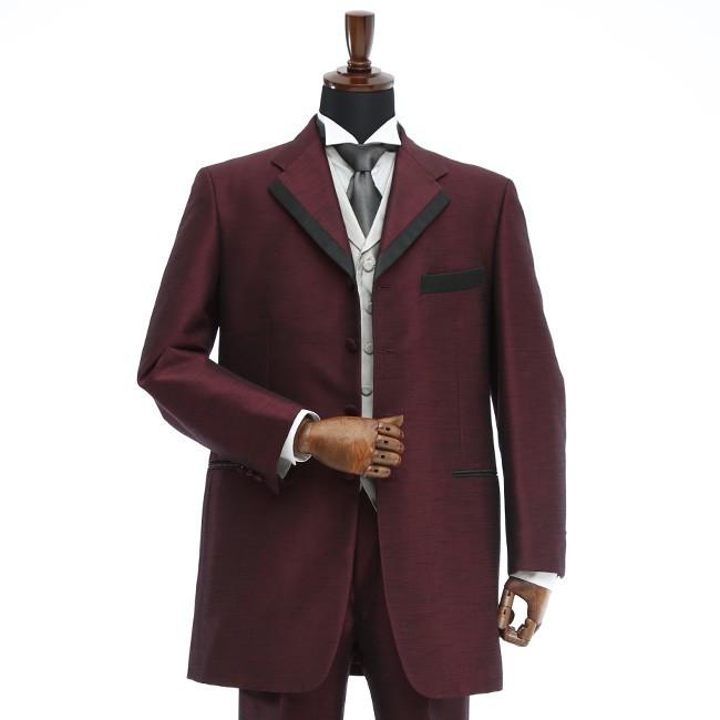 【レッド】タキシード　新郎セット　SUIT SELECT ウェディング レンタル タキシード 送料無料 TX-009 ワインレッド 結婚式 パーティ
