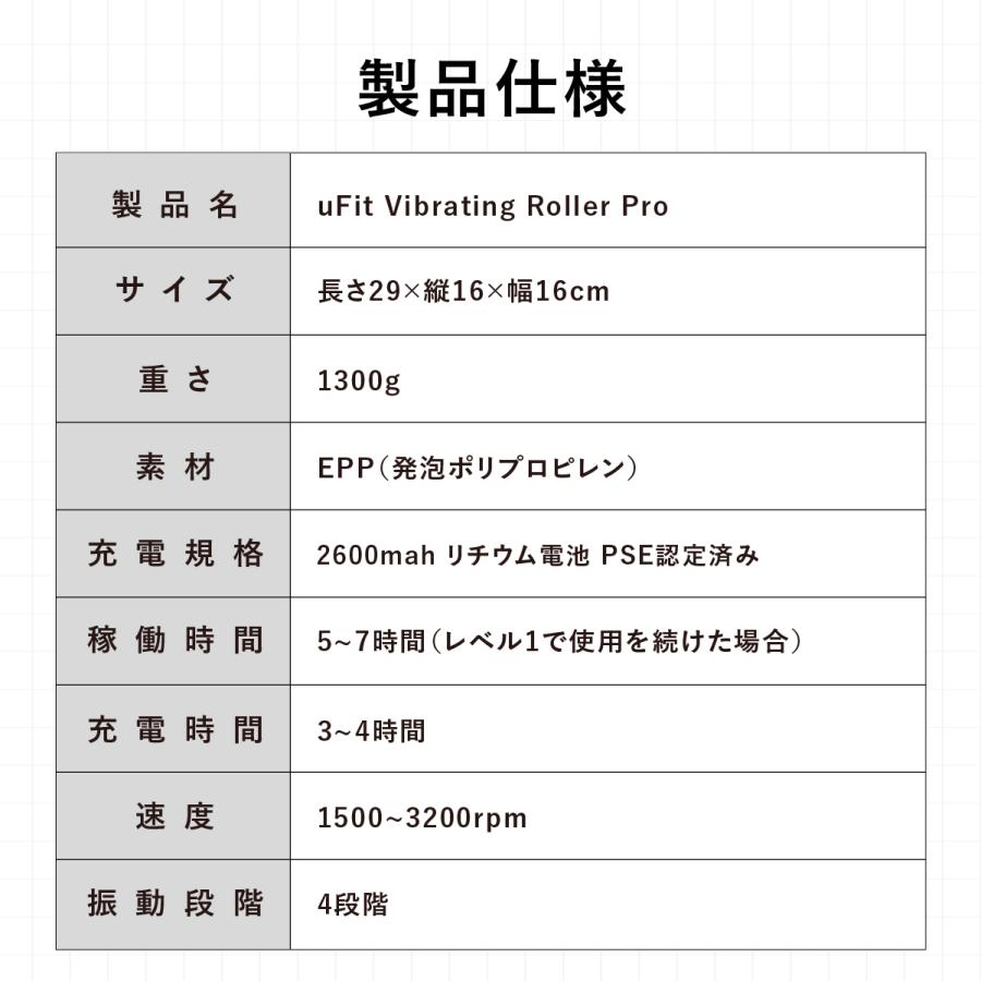 uFit Vibrating Roller 電動フォームローラー 強力 痛くない 直径16cm 振動レベル4段階 使い方動画 180日保証 日本ブランド マッサージローラー 筋膜ローラー | uFit | 18
