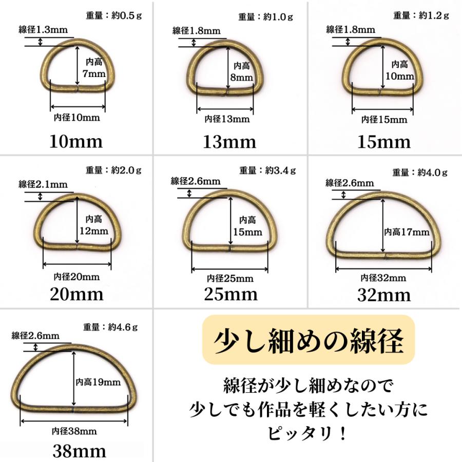 Dカン アンティークゴールド 10mm 13mm 15mm 20mm 25mm 32mm 38mm 細め 金具 ハンドメイド 手芸 レザー ...