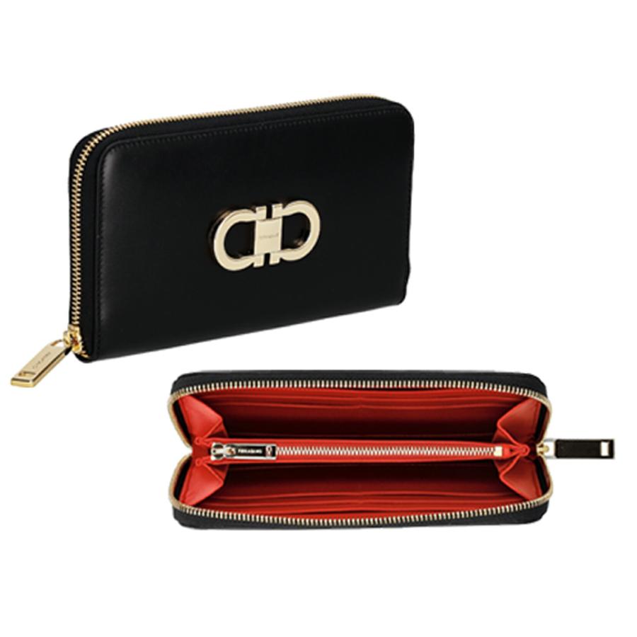 オレンジさま確認用【美品】Ferragamo ラウンドファスナー 長財布 黒 Ferragamo フェラガモ 財布 長財布 ラウンドファスナー DOUBLE GANCIO