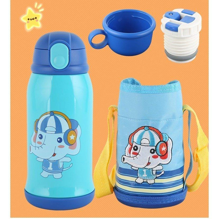 魔法瓶 キッズボトル 水筒 子供用 直飲み 保温 手提げ可能 ステンレスボトル 可愛い ワンタッチ 直飲みタイプ ストロー付き 祝日 キャラクター