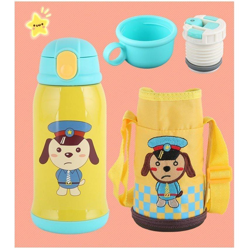 魔法瓶 キッズボトル 水筒 子供用 直飲み 保温 手提げ可能 ステンレスボトル 可愛い ワンタッチ 直飲みタイプ ストロー付き 祝日 キャラクター