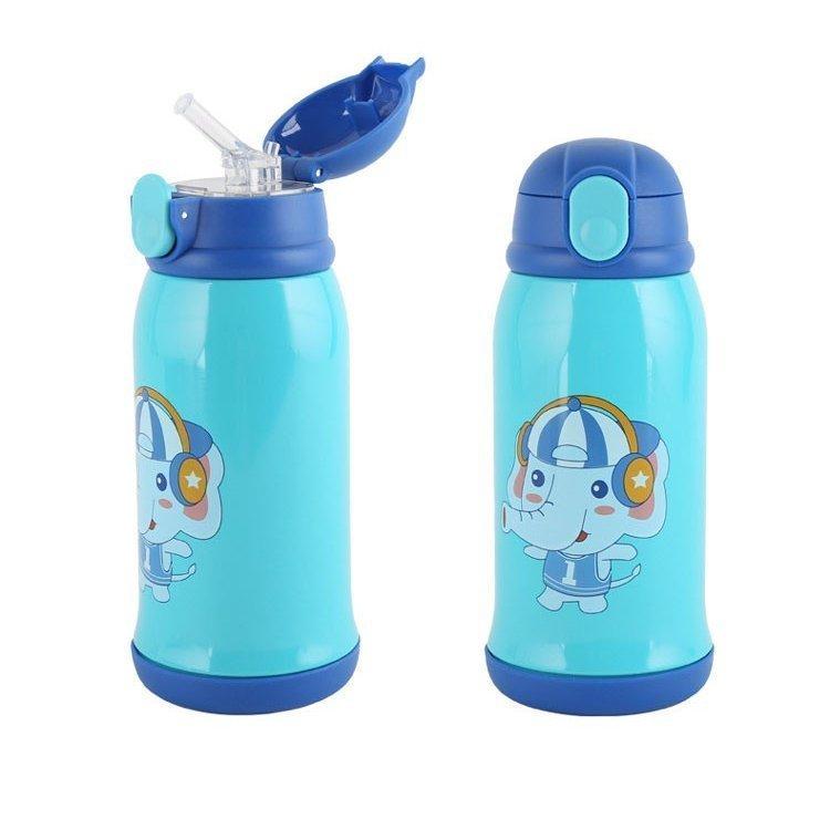 魔法瓶 キッズボトル 水筒 子供用 直飲み 保温 手提げ可能 ステンレスボトル 可愛い ワンタッチ 直飲みタイプ ストロー付き 祝日 キャラクター