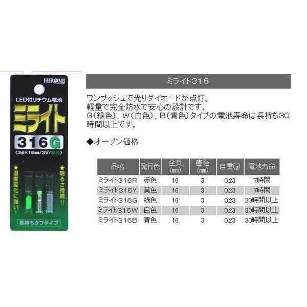 ■ミライト316 G(緑) 発光ダイオード付リチウム電池｜uido