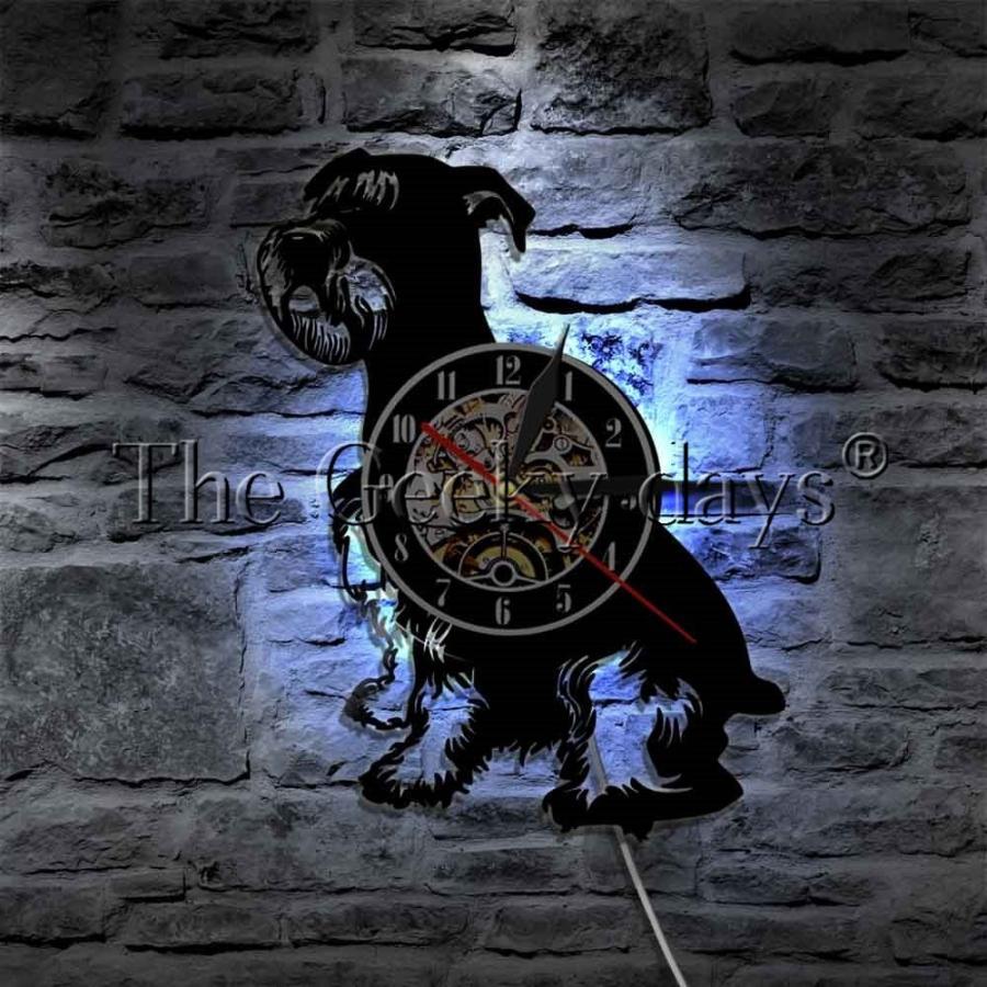 壁掛け時計 おしゃれ シュナウザー 犬 ヴィンテージ ビニール レコード 12インチ 動物 子犬 現代 家 装飾 LED付き｜uitworld｜06