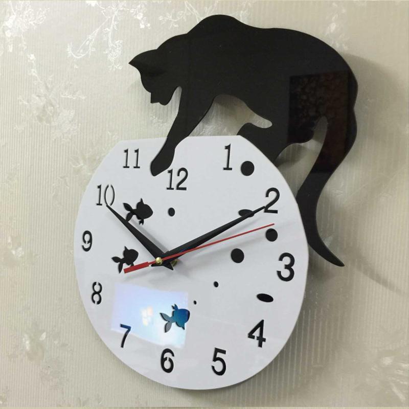 壁掛け時計 猫 キャット アクリル おしゃれ モダン ミラーウォールクロック｜uitworld｜04