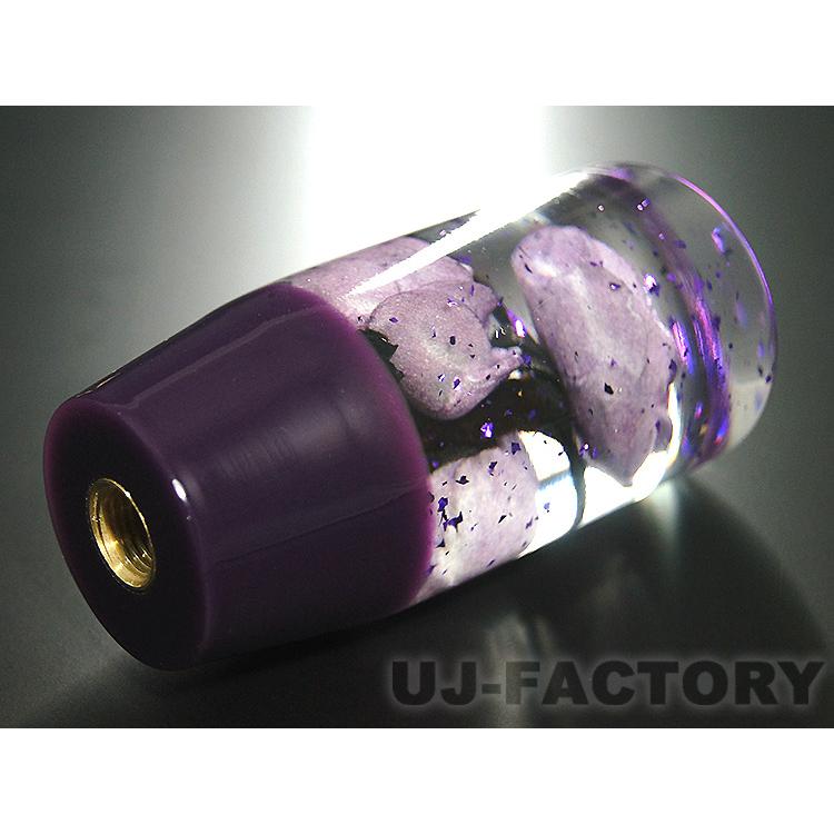 水中花 ラメ入り バラ/薔薇 パープル ショートシフトノブ 95mm 変換 
