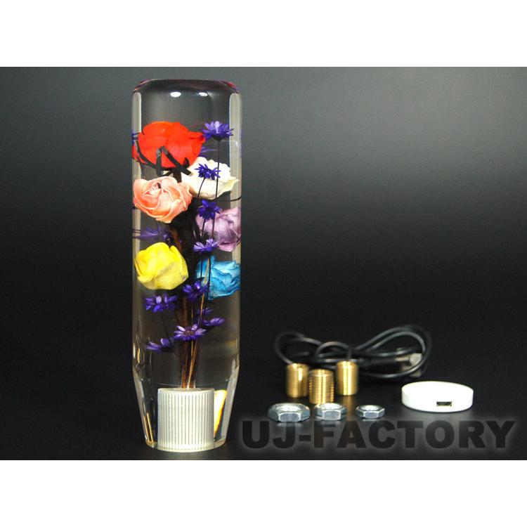 LED照明付き 水中花シフトノブ 150mm 変換アダプター付 クリスタル