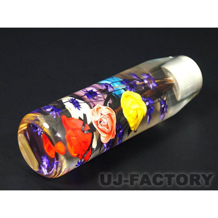 LED照明付き 水中花シフトノブ 150mm 変換アダプター付 クリスタル