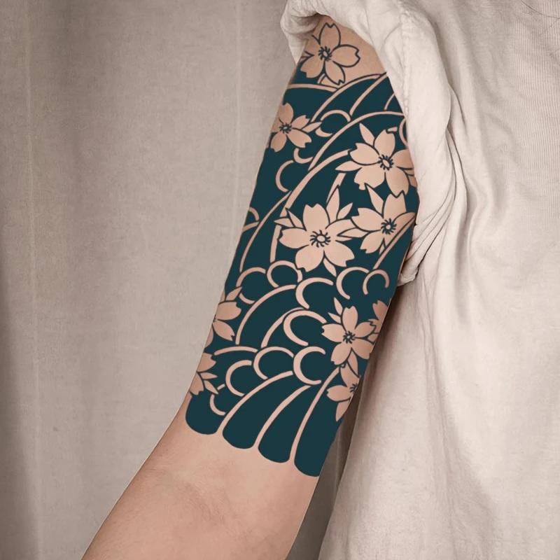 タトゥーシール 桜 波 刺青シール 和柄 フェイクタトゥー 約