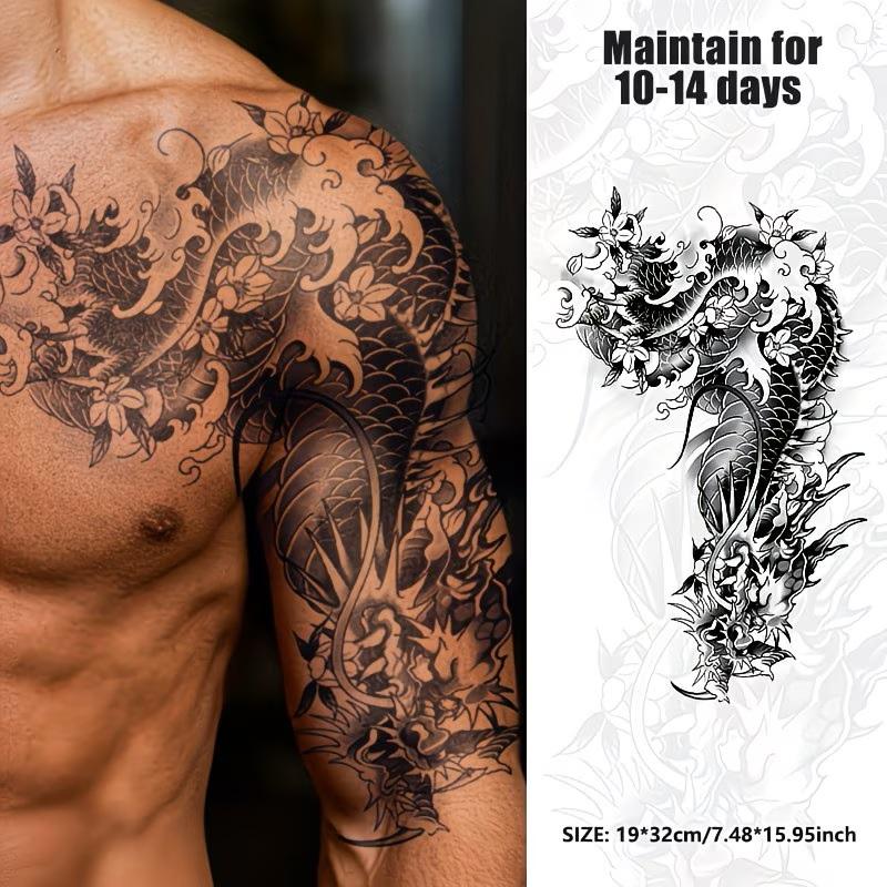 タトゥーシール 龍 刺青シール 和柄 フェイクタトゥー 約 32cm×19cm 肩