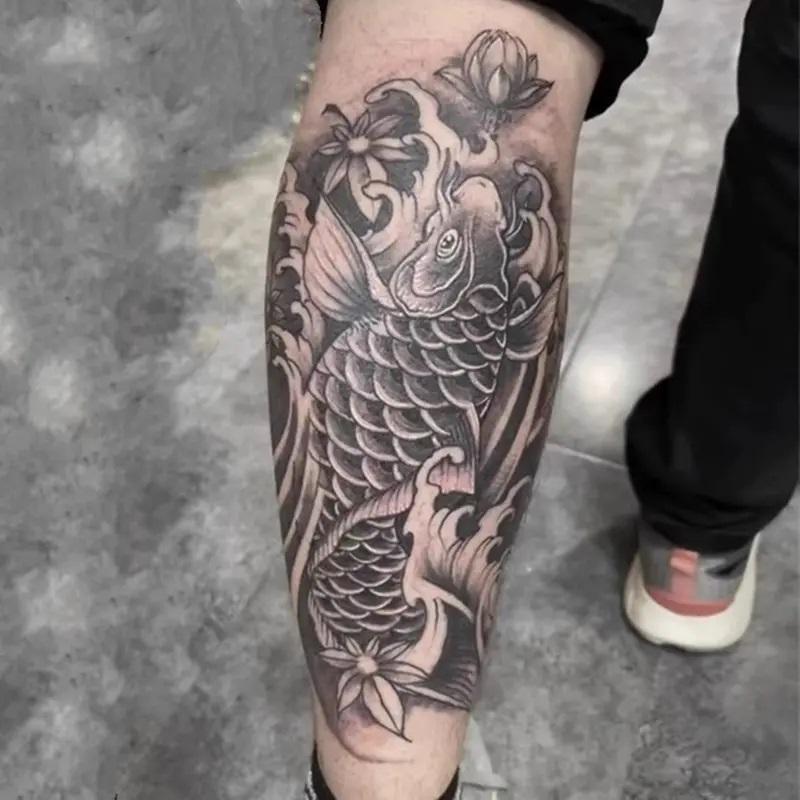 タトゥーシール 鯉 刺青シール 和柄 フェイクタトゥー 14cm×28cm 腕 脚