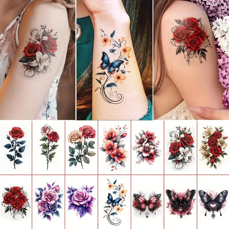 お得な14枚セットちょこっと タトゥーシール 薔薇 蝶 フェイク