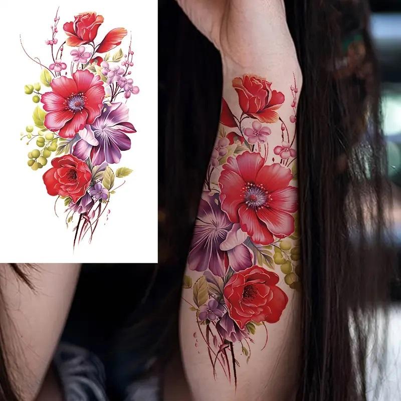 タトゥーシール お得な8枚セット 花柄 フェイクタトゥー 11.5cm×21cm